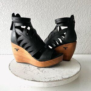 NEW Lane Boots BECCA Womens Black Wedges Western Sandals Cowgirl Woodn Heel 8.5